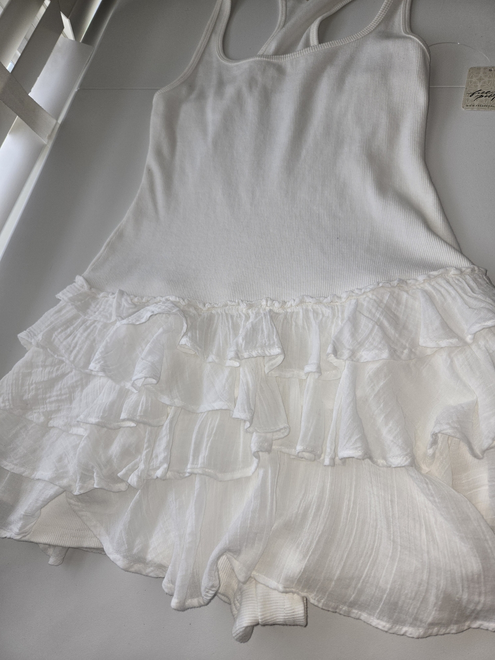 Free People NWT free-est Beach Romper Clean Ivory Ribbed Knit Tiered Skort M - Picture 10 of 15